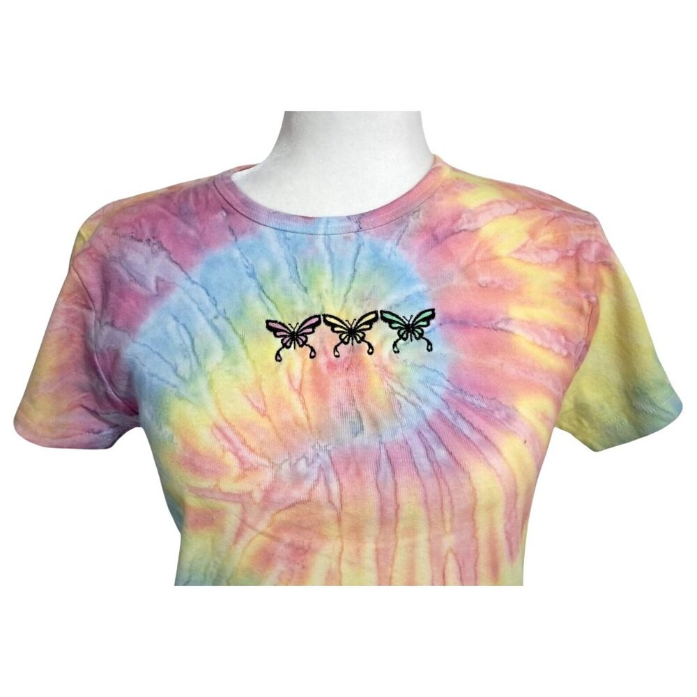 Vintage 90s Butterfly Embroidered Tie-Dye T-Shirt M Common Threads Hippie Boho N - Picture 5 of 9